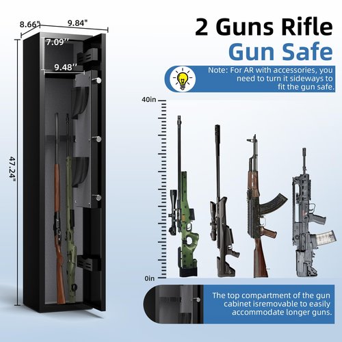 Gun Safes for Home Rifle and Pistols, Rifle Gun Safe, Gun Safe Quick Access, Gun Cabinet with Removable Shelf, LED Light, Pistol Pouches & Inner Cabinet (2-3 gun safe digital)