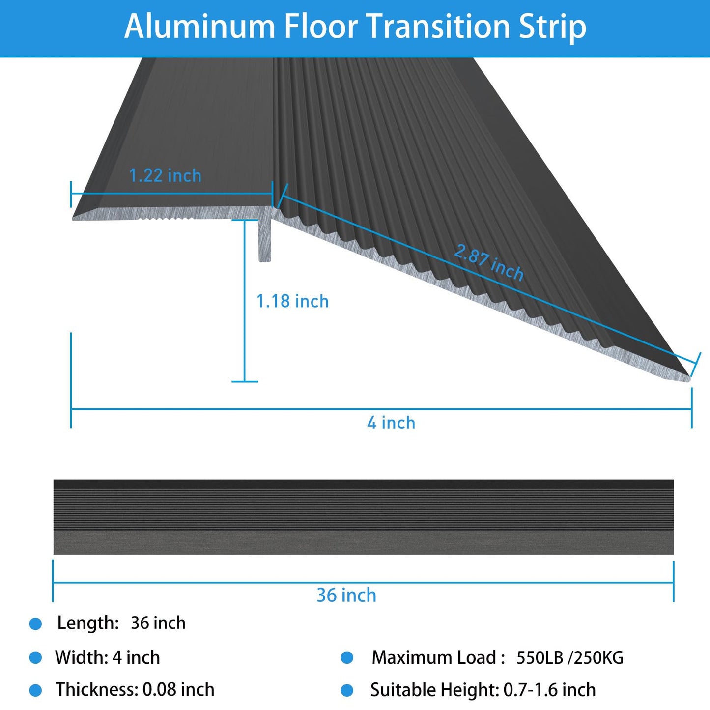 NEICAGNE Floor Transition Strip, Aluminum Transition Strips for Doorway Door Threshold Strip Carpet Transition Strip Threshold Ramps for Doorways (Black, 36''x4'')