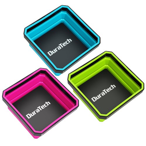 DURATECH Magnetic Foldable Parts Tray Set, 3 Pack Collapsible Silicone Tool Tray Set with Double-Sided Magnetic Base for Organizing Screw Bolts Nuts Washers Pins and Other Small Metal Parts