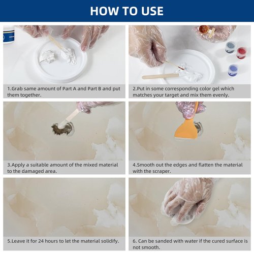 FENFANDAS Tile and Granite Repair Kit, Marble Porcelain Stone and Quartz Countertops Repair Kit for Chips Dents Cracks Holes Scratch, Fix Chipped Edges Corners, Reattaches Missing Pieces