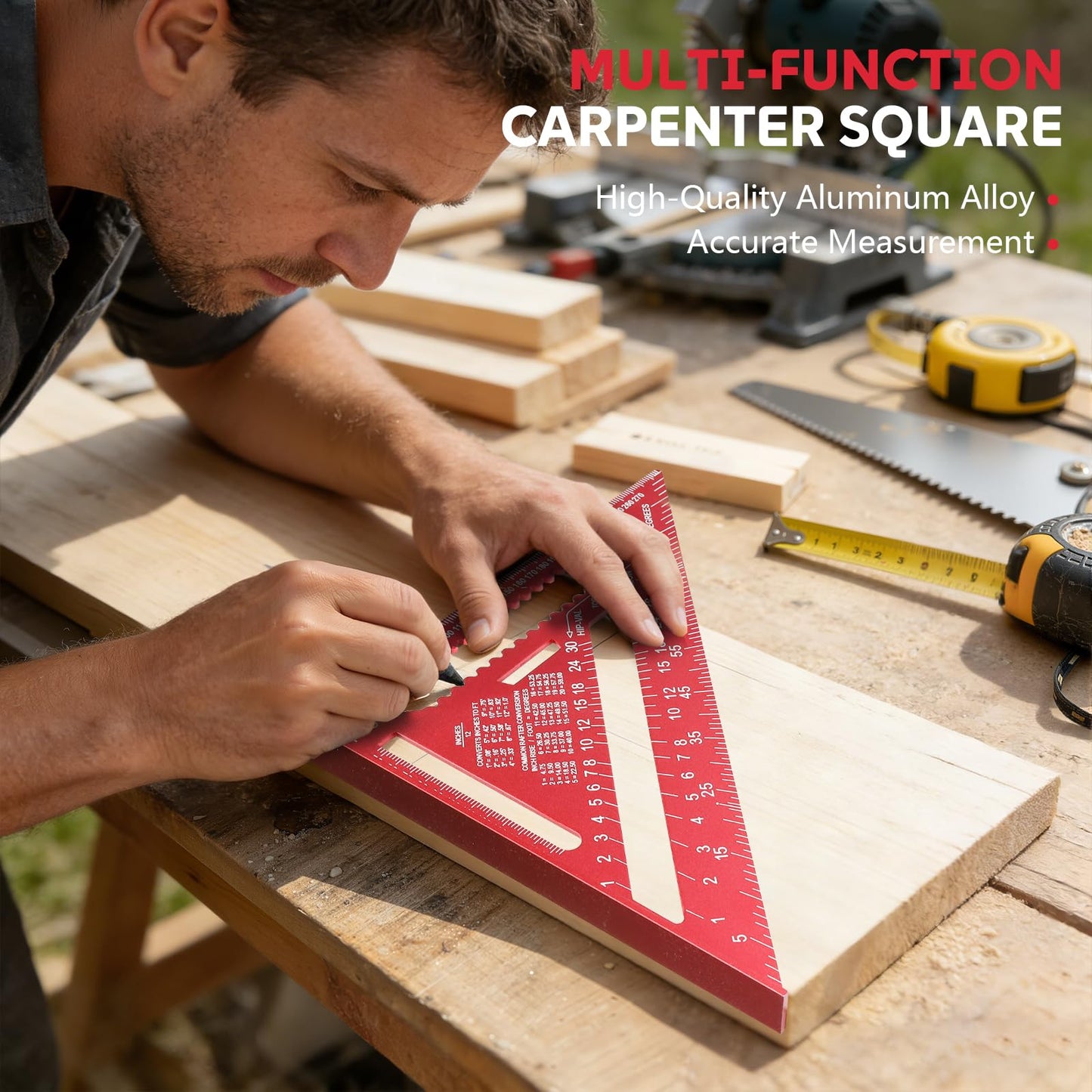 Wakuka Carpenter Square,12 Inch Aluminum Alloy Rafter Square, Metric Scale Angle Drawing Carpenter Measuring Layout Tool, 0-90° Protractor Cast Triangle Ruler Protractor for Woodworking Carpentry
