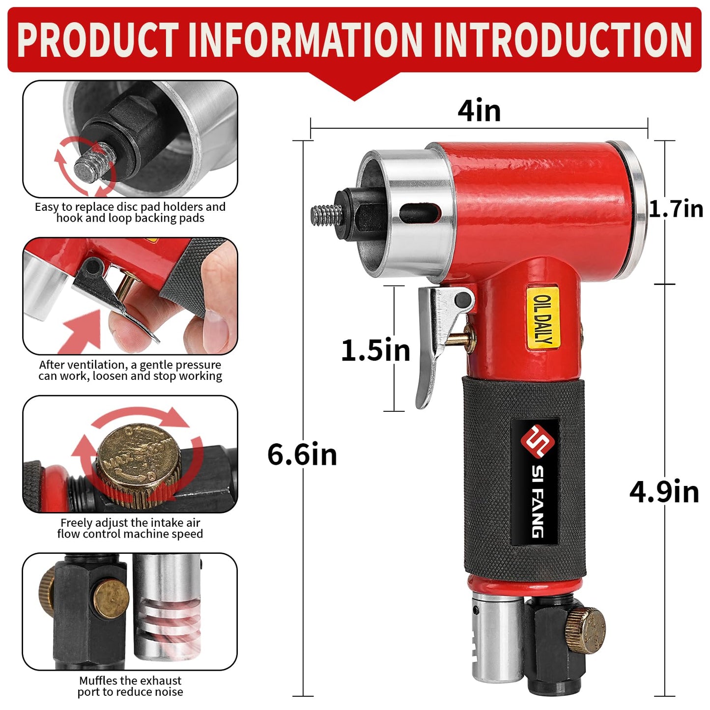 SI FANG 3 Inch Air Sander Right Angle Grinder, Upgraded Mini Pneumatic Polisher Surface Prep Conditioning Rotary Tool Kit with 45Pcs Roll Lock Quick Change Disc and Sanding Discs