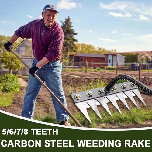 Porindisi Gardenia Iron Rake 2.0 with 8 Teeth for Versatile Weeding and Gardening, Heavy-Duty Carbon Steel Handle Ideal for Landscaping, Lawn Care, and Soil Cultivation