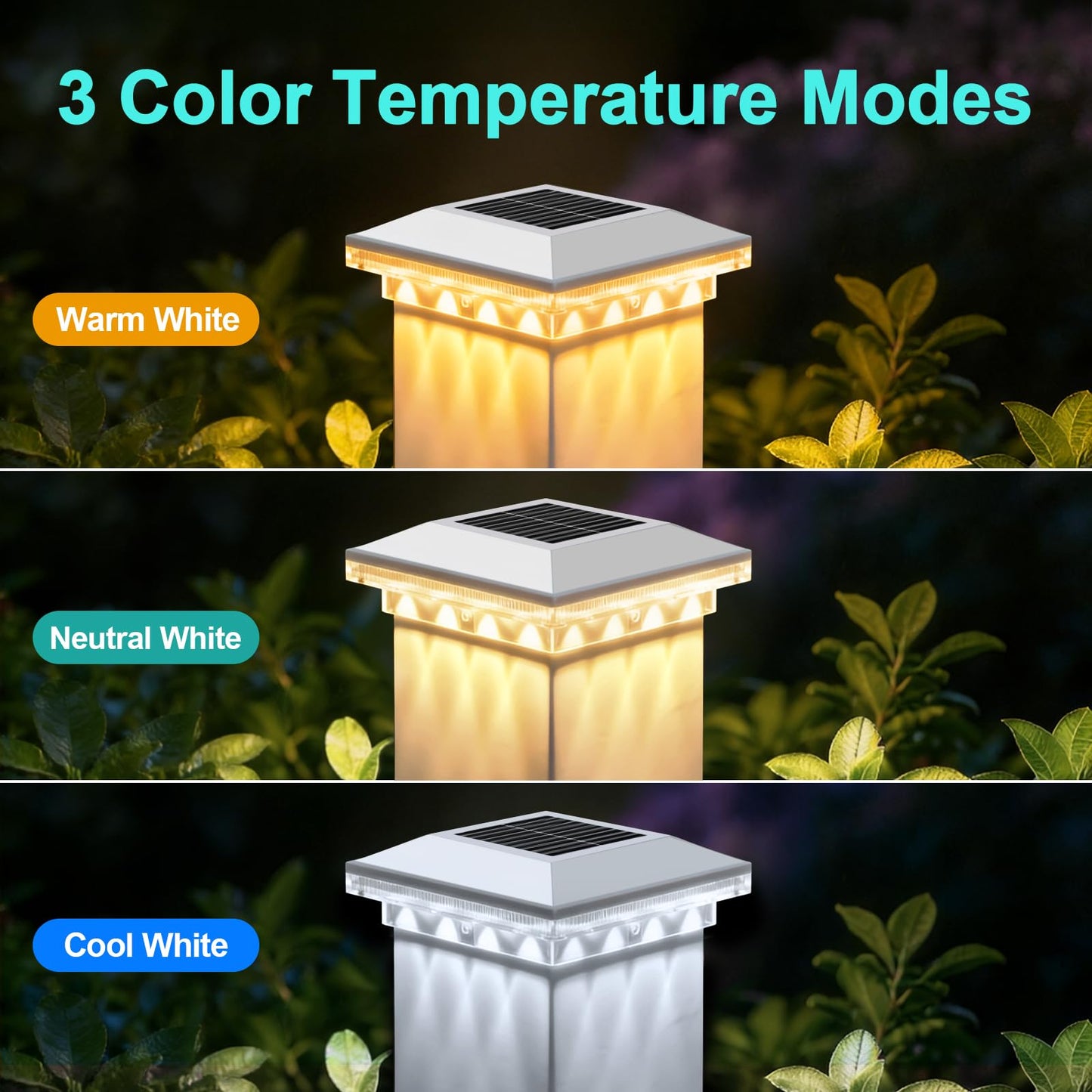 Brightever Solar Post Cap Lights Outdoor 6-Pack, Waterproof Solar Fence Post Lights for 4x4 Wood/Vinyl Posts, Solar Powered Deck Post Lights with 3 Lighting Modes, Decorate Garden Patio Porch, White