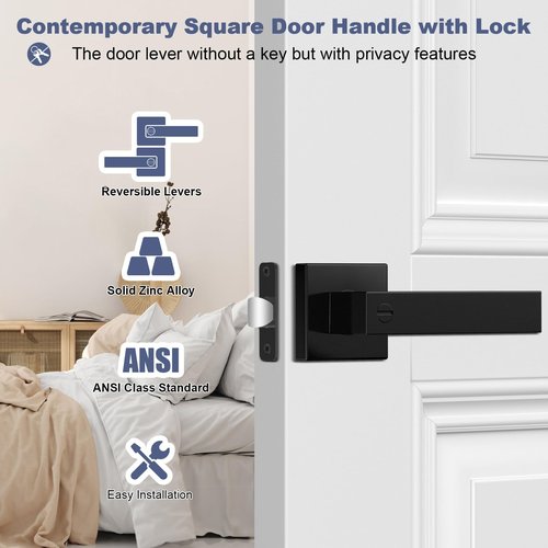 Estmoon 5 Pack Matte Black Door Handles Interior Door Knobs, Home Improvement Keyless Privacy Door Lock, Heavy Duty Zinc Alloy 2.07 lb Door Leverset for Bedrooms Bathrooms