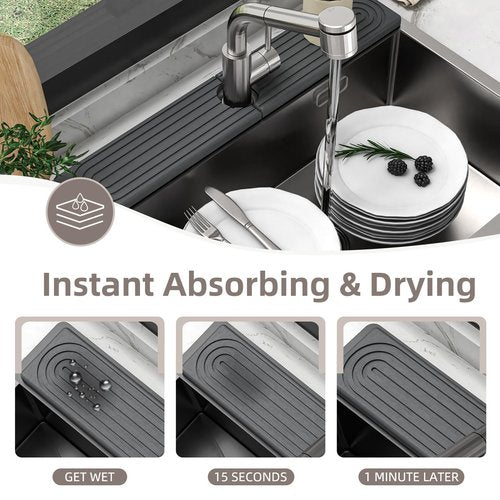 AKUVU Faucet Mat for Kitchen Sink - Super Absorbent Diatomite Fast Drying Stone, Quick Drying Splash Guard,Prevents Moisture Buildup Sink, Durable Protector for Kitchen,Bathroom Counter