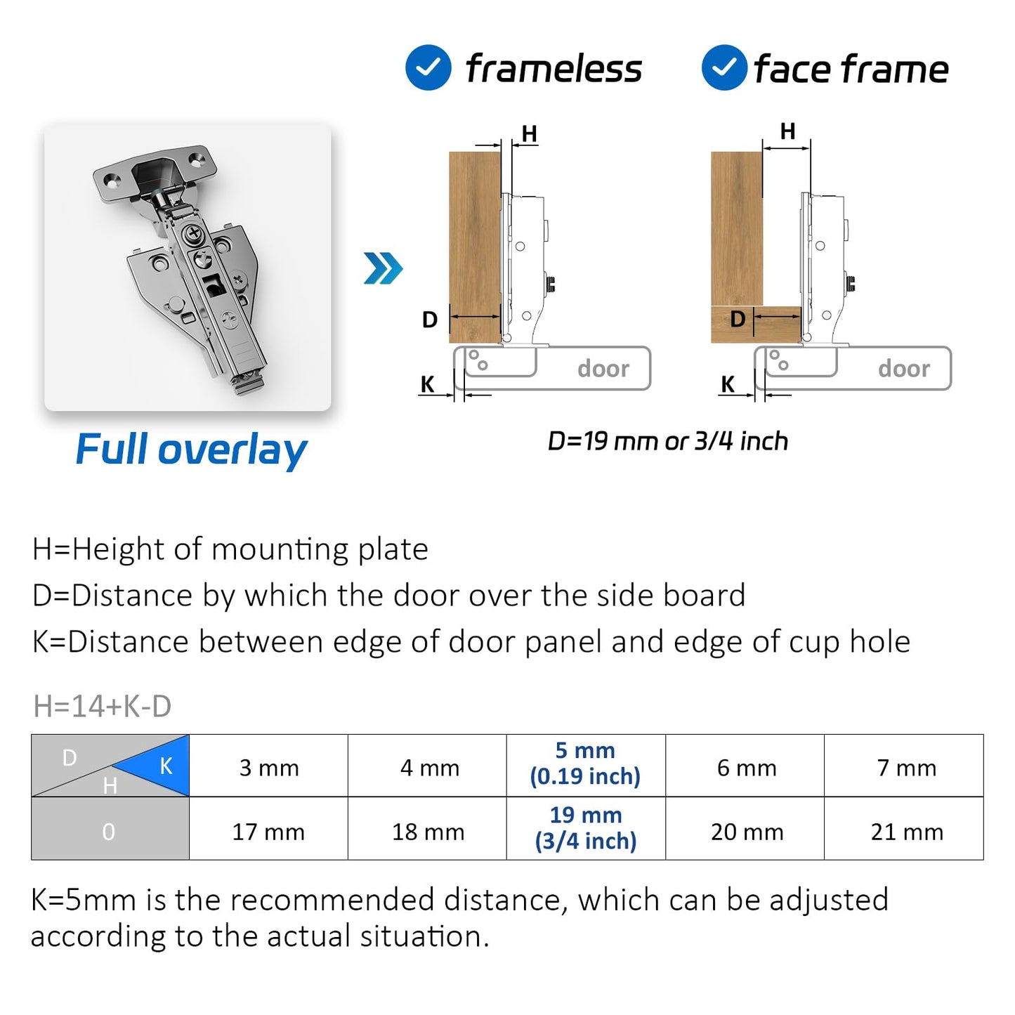 Soft Close Cabinet Hinges 4 Pack 4D Adjustable with Speed Control-Full Overlay 3/4 Inch Face Frame Hinges, Concealed Self-Closing Hinges for Frameless & Face Frame Cabinets