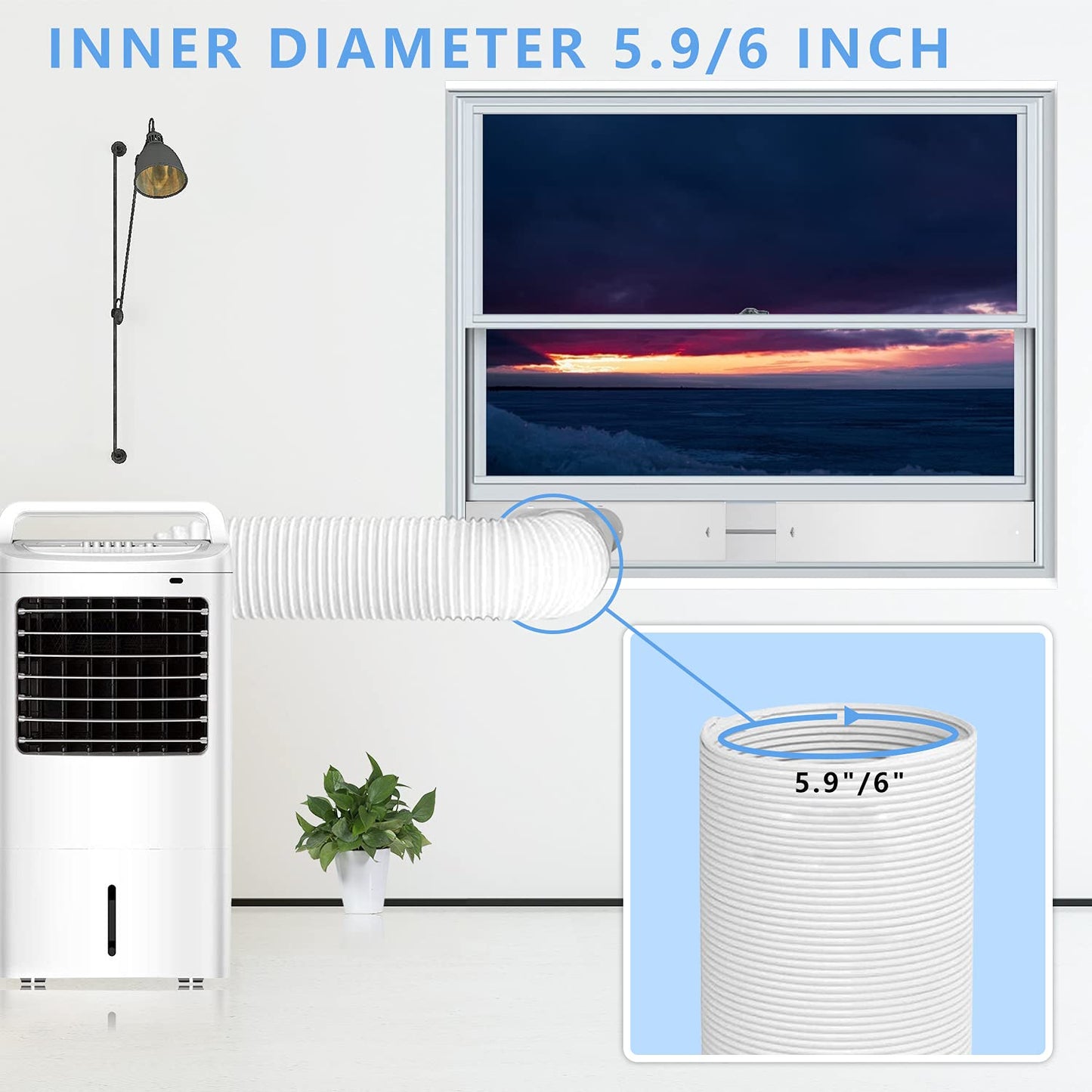 LEZIFU Portable Air Conditioner Kit with Hose, Adjustable Window Seal with 5.9 Inch Diameter 59" Length Hose for Vertical/Horizontal Window