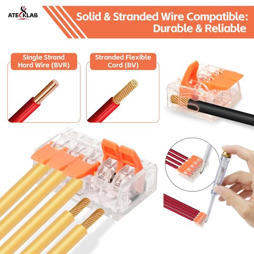 Lever Wire Connector Kit, 90 PCS Transparent Compact Splicing Wire Connectors, Push-in 2/3/5 Conductor Electrical Connectors Combination, Suitable for Wiring 26-12 AWG.