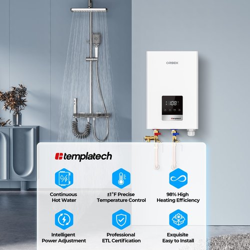 18kW Tankless Water Heater Electric, ORBEK 240 Volt On Demand Instant Hot Water Heater, with LED Digital Display, ETL Certified, Up to 4.17 GPM for 2-3 Point of Use throughout the Whole House