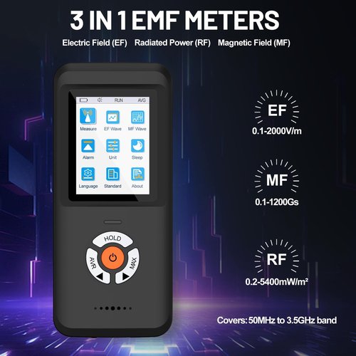 AKSTEST EMF Meter, Handheld Rechargeable EMF Detector for Magnetic, Electric Field & RF Radiation – Max/Average/Hold Modes, Audible Alarm, Color Display for Home, Office, Ghost Hunting