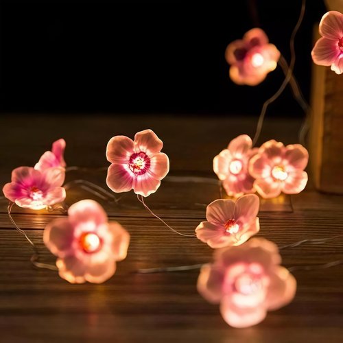 1PC Cherry Blossom String Lights - 1M/3.28ft 10 LED Battery Operated with Toggle Switch, Bedroom Indoor Outdoor Party Decor, Romantic Pink Fairy Lights (Batteries Not Included, Pink
