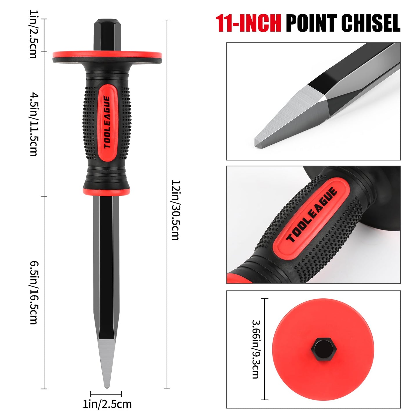 TOOLEAGUE 3Pcs Heavy Duty Masonry Chisel Set, Stone and Rock Tool,11-Inch Point & Flat Chisel, 8-Inch Brick Chisel with Hand Protection