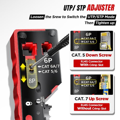 AMPCOM Pass Through RJ45 Crimp Tool, All-in-one Ethernet Crimper, Crimping for STP UTP RJ45/ RJ11 Cat8 Cat7 Cat6A Cat6 Cat5e Cat5 Connectors, AM-728RD