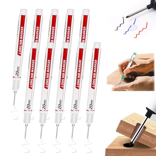Surpassdo Long Nose Markers, 20mm Long Head Deep Hole Marker Pens, Multi-Purpose Reach Colorful Smooth Ink Markers, Quick-Dry Waterproof Scriber Set for Construction Wood Metal (White, 2 sets)