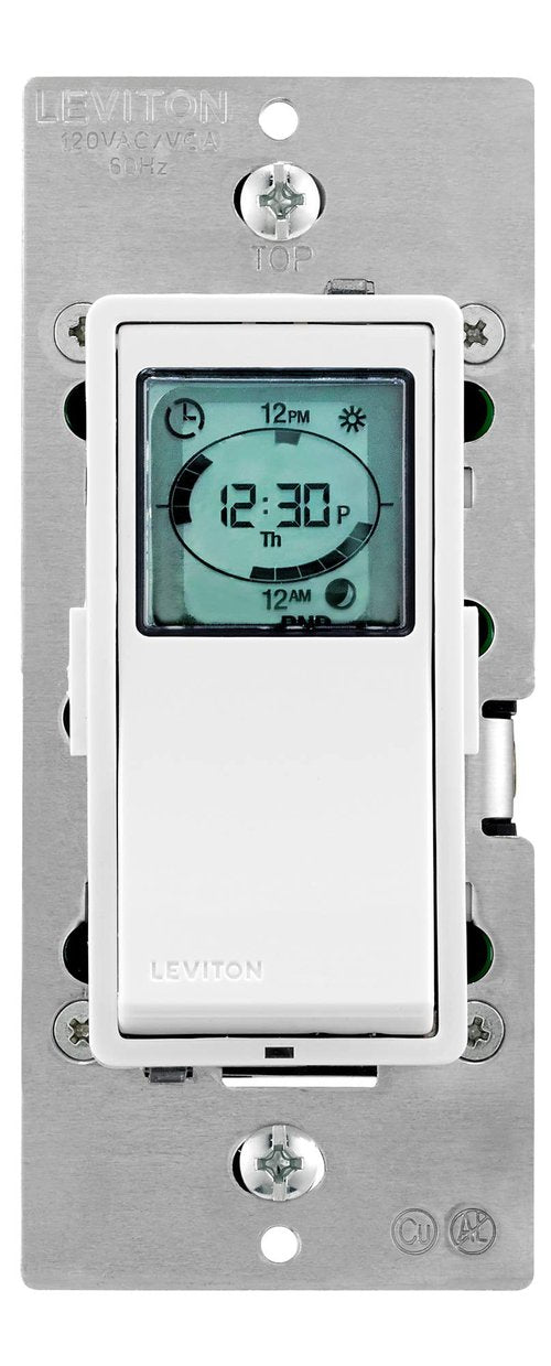 Leviton Decora Programmable and Astronomical Timer Switch for Lights and Motor Loads, Neutral Wire Required, Single Pole or 3-Way, VPT24-1PZ, White with Ivory and Light Almond Faceplates