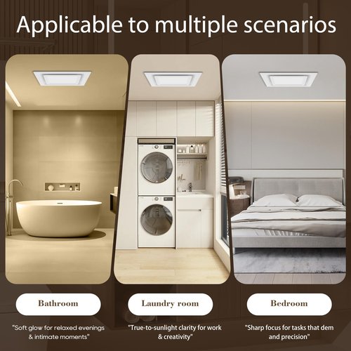 12" Panel Bathroom Exhaust Fan with Light, Mounting Opening 10x10", 141CFM Bathroom Fan Light Combo, Ultra Quiet 1.0 Sone Exhaust Fan with LED Light, Ventilation Fan for Home/Office 6500K Non-dimmable