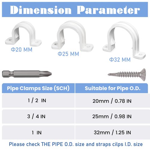 20 Set PVC conduit pipe strap clamps Φ20 MM - SCH 1/2 IN,Two Hole plastic pipe clips