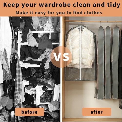 ZYKOYA 3 Pcs Garment Bags, 40" & 50" PEVA Moth-Proof Breathable Dust Cover, Hanging Clothes Covers with Bedroom, Suits, Padded Clothes, Shirts Prevent Dust