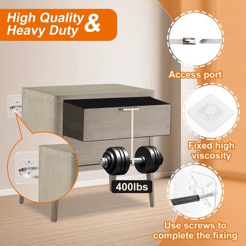 WRICHEAR 40 Packs Adhesive Furniture Anchors, Baby Proofing Anti Tip Furniture Straps Kit, No Drill Adjustable Child Safety Furniture Wall Anchors for Dresser,Bookshelf,Cabinet,Floor Lamp,Mirror