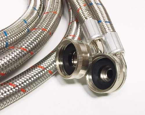 2-Pack Premium Stainless Steel Washing Machine Hoses - 6 FT No-Lead Burst Proof Red and Blue Lined Water Inlet Supply Lines - Universal 90 Degree Elbow Connection - 10 Year Warranty