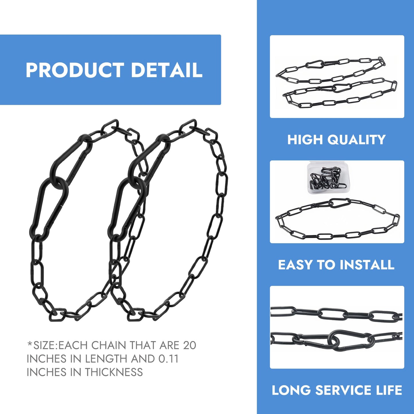 2 Pcs 20 Inch Gate Chain Lock with Carabiner Metal Electrophoretic Black Chain and Lock for Gate Adjustable Chains Link Gate Latch for Outdoor Fences Gates Pet Cages Horse Goat Cow Corrals