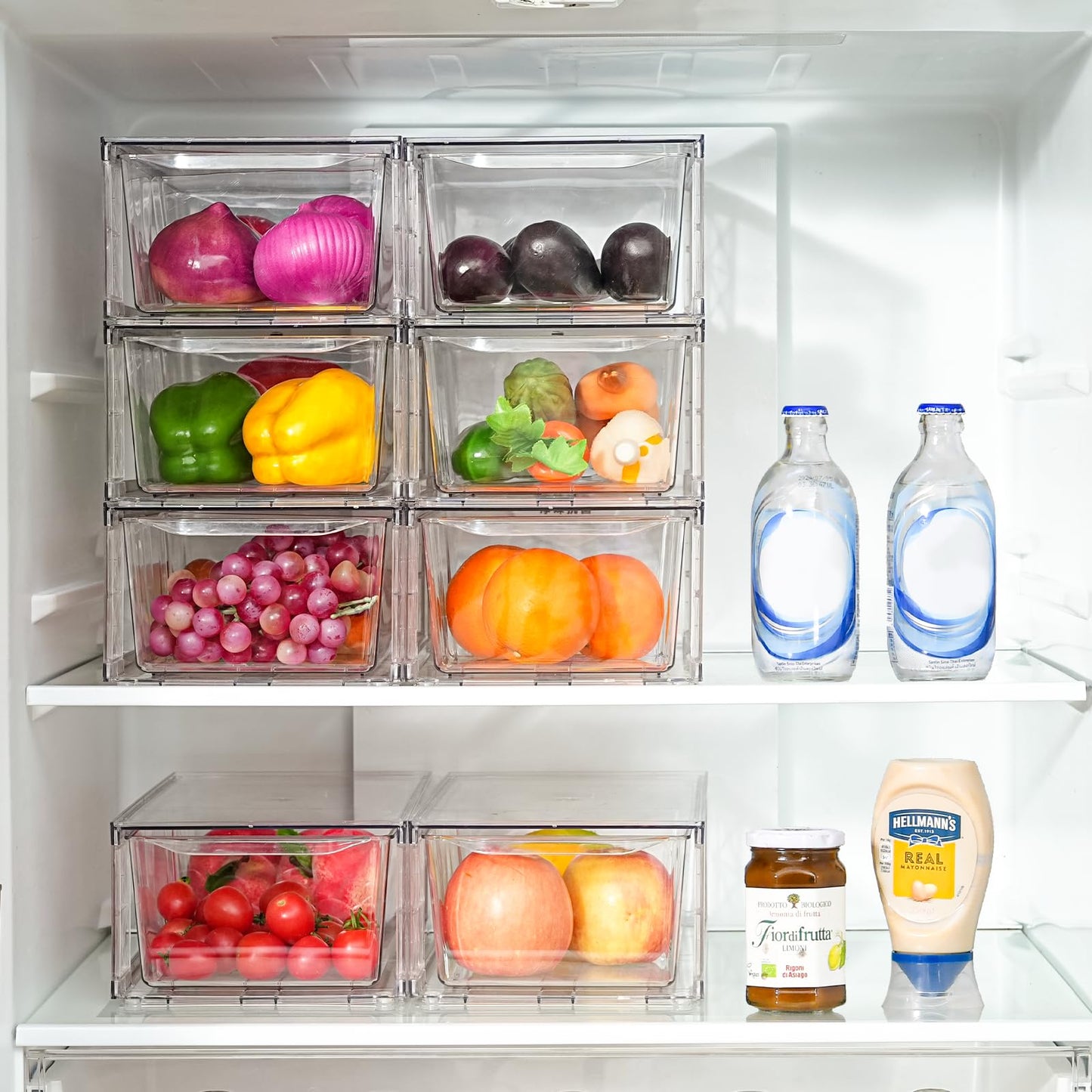 Clemate 6Pack Pantry Organizers and Storage,Clear Stackable Kitchen Storage Organizer,Foods Organizer Bins with Handles, Easily Assemble for Bathroom, Kitchen, Refrigerator, Pantry, Cabinet, Closet