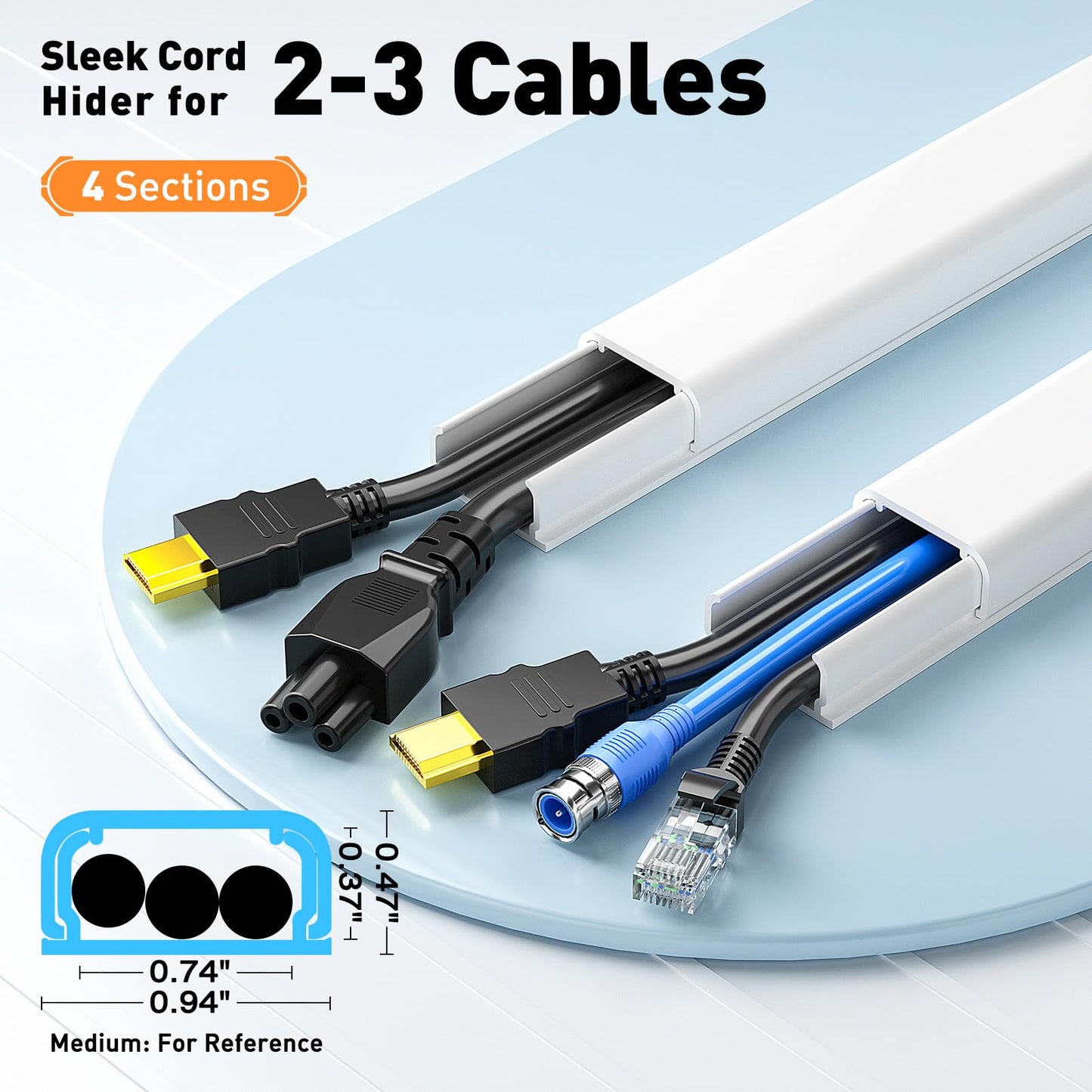 Delamu TV Cord Hider, Cord Covers for 2-3 Wires on Wall, Paintable Cable Hider Wire Covers for Cords, Easier Setup Wire Hiders for TV on Wall, Cable Cover Management to Hide Wires, W0.94H0.47in, White