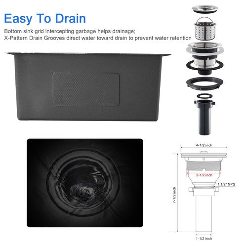 MENATT 15 x 15 Inch Undermount Bar Sink, Single Bowl Handmade Stainless Steel Small Kitchen Bar Sink, 15" x 15" x 8"
