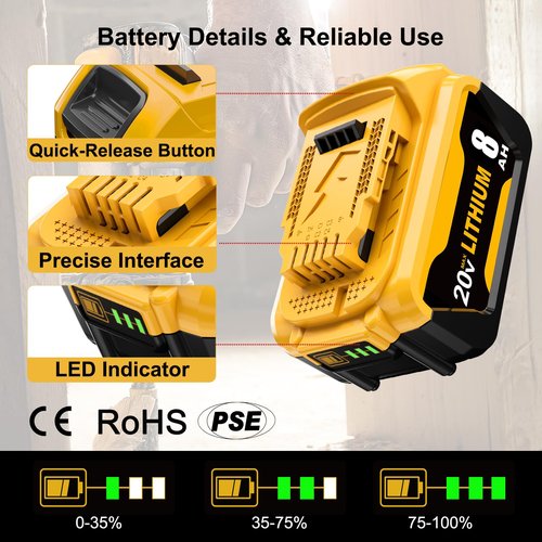 ULATI 4Packs 8.0Ah Replacement for Dewalt 20V Max Battery Compatible with Dewalt 20 Volt XR Max Lithium-ion Battery DCB200 DCB205 DCB206 DCB207 DCB204 DCB201 Series Power Tools (Yellow)