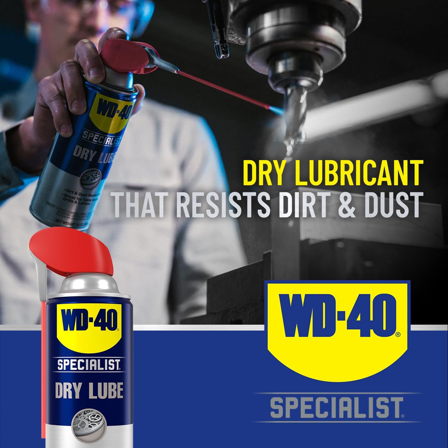 WD-40 Specialist Dry Lube with Smart Straw, Lubricant for Corrosion Protection on Table Saws, Drills and Lathes, Industrial Strength Friction-Reducing Formula, 10 Oz.