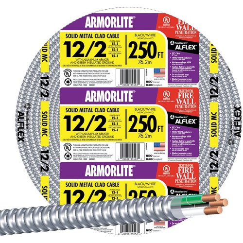 Southwire 68580055 250 ft 12/2 solid CU MC Lite Cable, Aluminum
