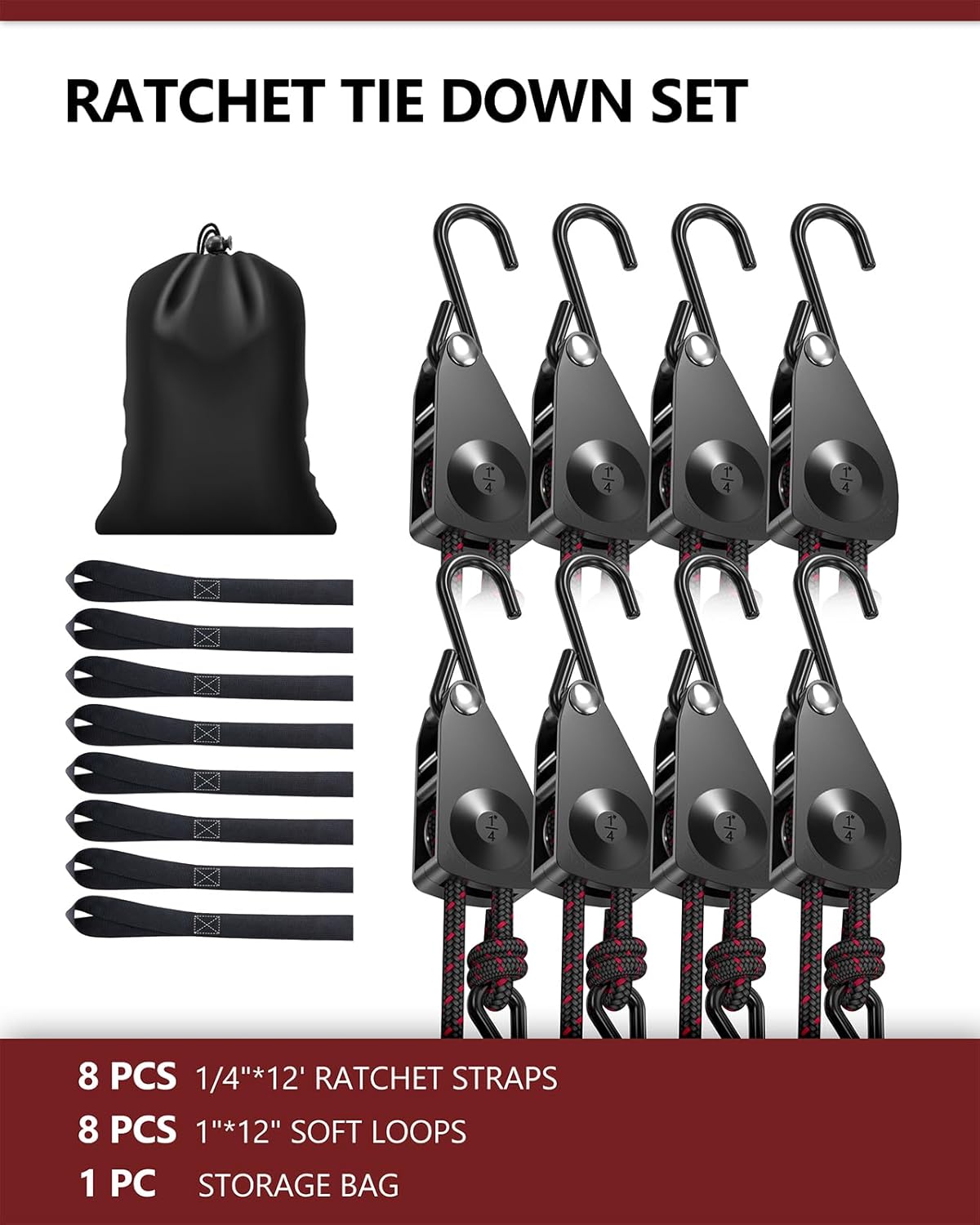 VIPARSPECTRA Retractable Heavy Duty Ratchet Tie Down Straps [4 Pack, 8ft, 75lbs/Pack], Rope Pulley System Rollers with Carabiner Hook for Kayak/Hanging Plants/Grow Light/Tents Various Tie-Down Uses