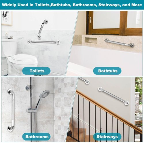 Emquito 3 Pack Grab Bars for Bathtubs and Showers, 16-Inch and 12-Inch Anti-Slip Bathroom Shower Grab Bars for Seniors Wall, Safety Handicap Grab Bars Stainless Steel,Shower Handle for Elderly Wall