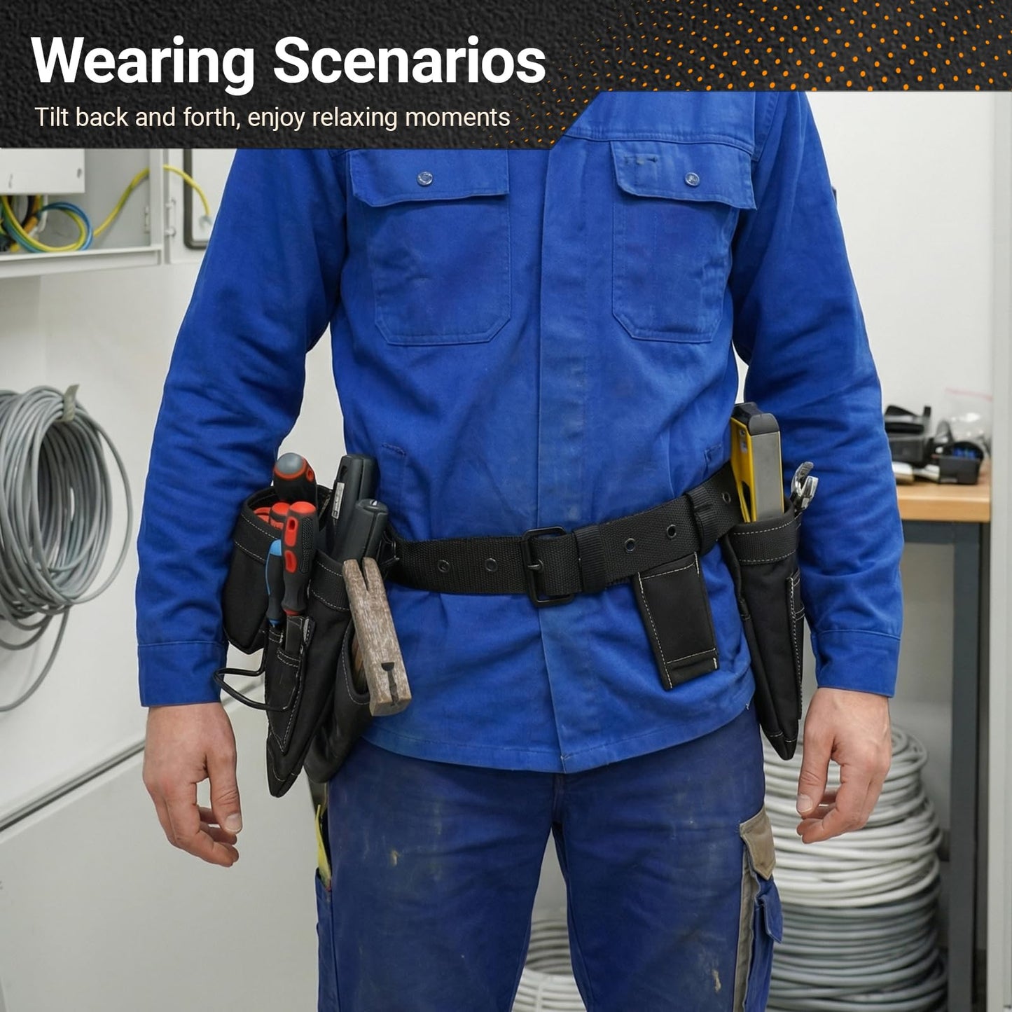 MELOTOUGH 14-Pocket Tool Belt Combo with Pouches for Electrician & Carpenter, Heavy Duty Adjustable Work Utility Belt for Men, Industrial-Grade Tool Rig Organizer, Work Apron（Black）