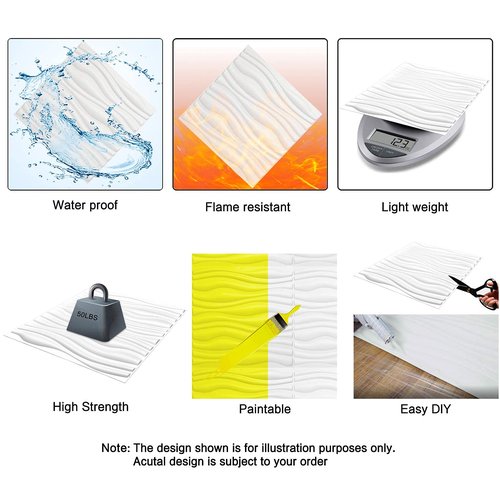 Art3d 19.7"x19.7" (Pack Of 12) Wall Panel 3D Pyramid, Snow White