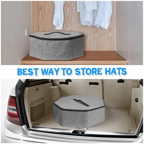 Jenlan Hat Storage Box, 17 x 7 inches Hat Boxes Cowboy Cap Organizer Case Hat Carrier Bag Large Cap Bag Hat Box for Women Storage Hat Organizer Foldable Hat Box with Handles for Men Women(Grey)