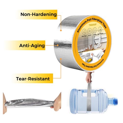 TWAKAP Super Age-Resistant AC Pipe Foam Insulation Tube Wrap Protect Foil Fiberglass Tape,More Weather-Resistant Shield for Pipe Insulation Foam Tube, Reflect 95% Thermal for Window AC Unit,HVAC Duct