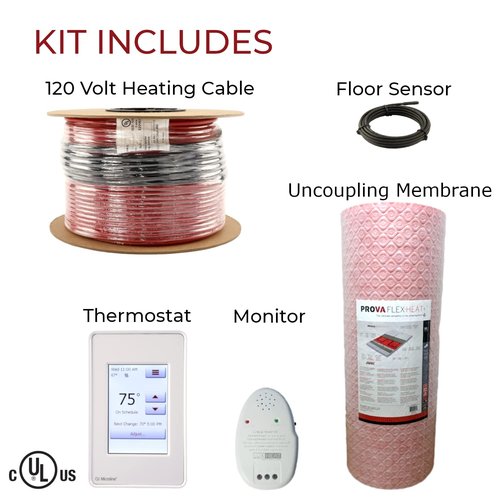 LuxHeat 25sqft Electric Radiant Floor Heating System - 120v Under Floor Heating System Includes UDG4 Programmable Thermostat w/GFCI, Heater Cable, Tile Uncoupling Membrane, Flooring Sensor & Alarm