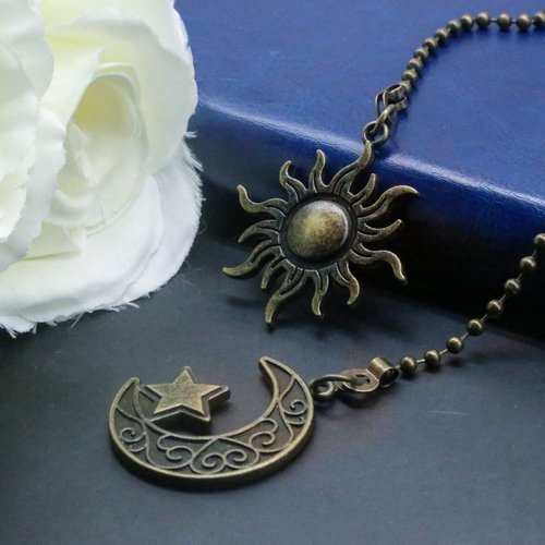 Dotlite Ceiling Fan Pull Chain Set Decorative Totem Bohemia Pull Chain Pendant Extension 12 Inches Lighting Fan Beaded Ball Fan Pull Chain Extender Ornament with Connector Moon and Sun (Copper)