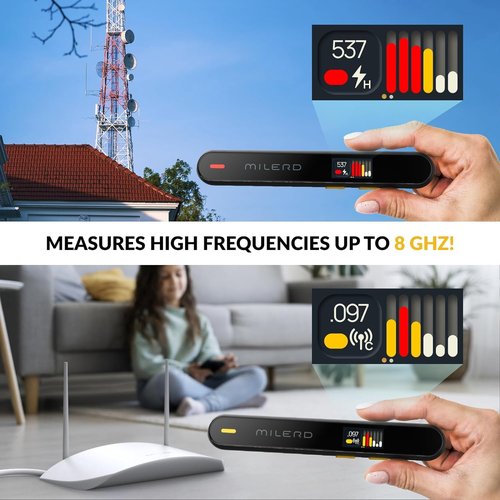 EMF Detector Rechargeable Radio Frequency Electromagnetic Field Radiation Meter 4-in-1 Handheld Digital Cell Phone 5g Detector with Dosimeter Mobile and WiFi Signal Strength Meter (Light Black)