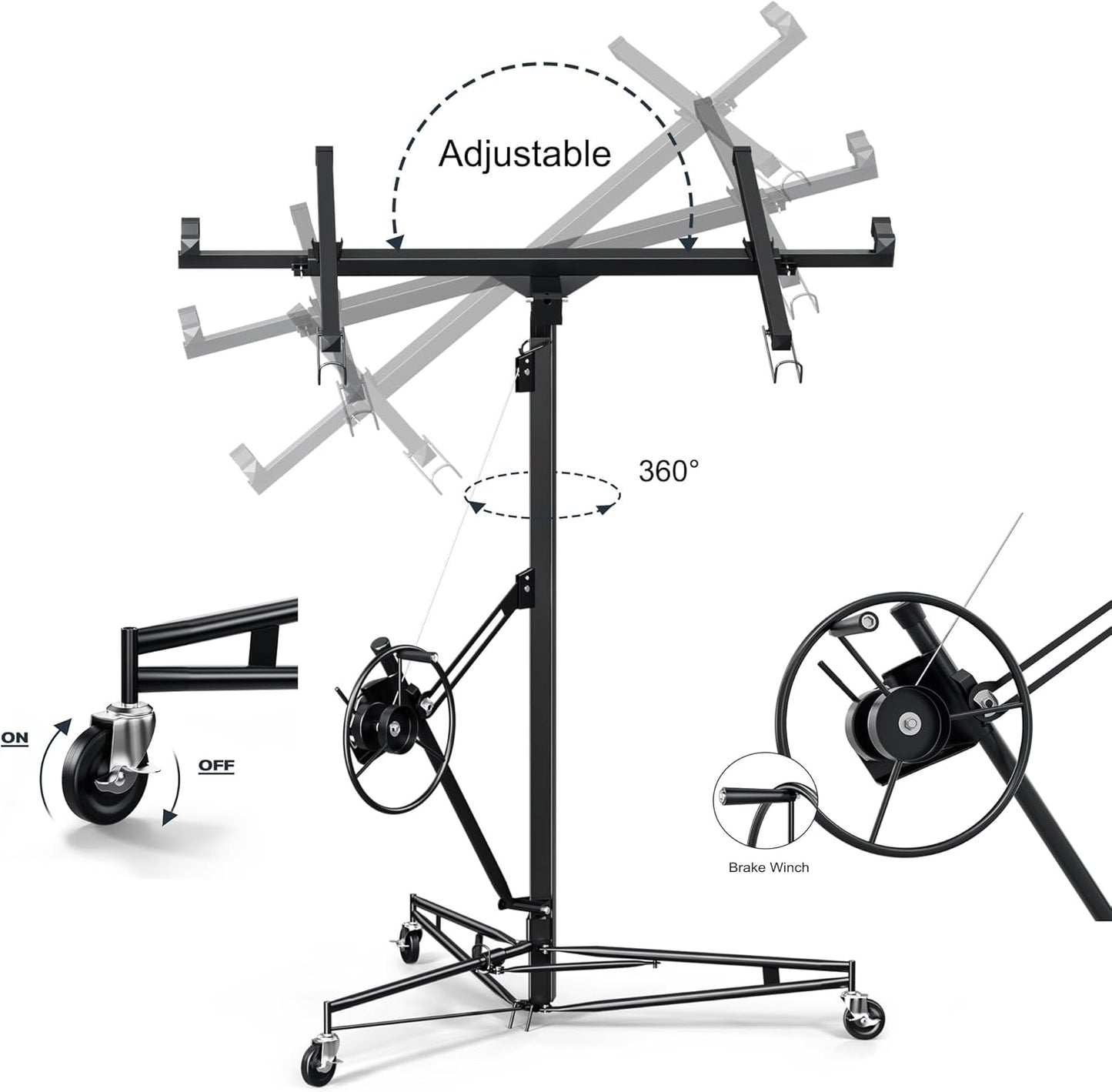 11 Ft Drywall Lift,Drywall Rolling Lifter Panel,150LBS Heavy Duty Sheetrock Lift Drywall Lift,Drywall Lift Panel Hoist Jack with 360° Adjustable Telescopic Arm & 3 Lockable Wheels