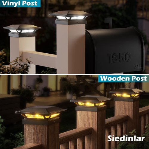 SIEDiNLAR 4x4 Solar Post Cap Lights 16 LEDs 2 Modes 3.5x3.5 4x4 Wooden Vinyl Post Light Waterproof Outdoor for Deck Fence Patio Garden Decor, Warm/Cool White (6 Pack, Black)