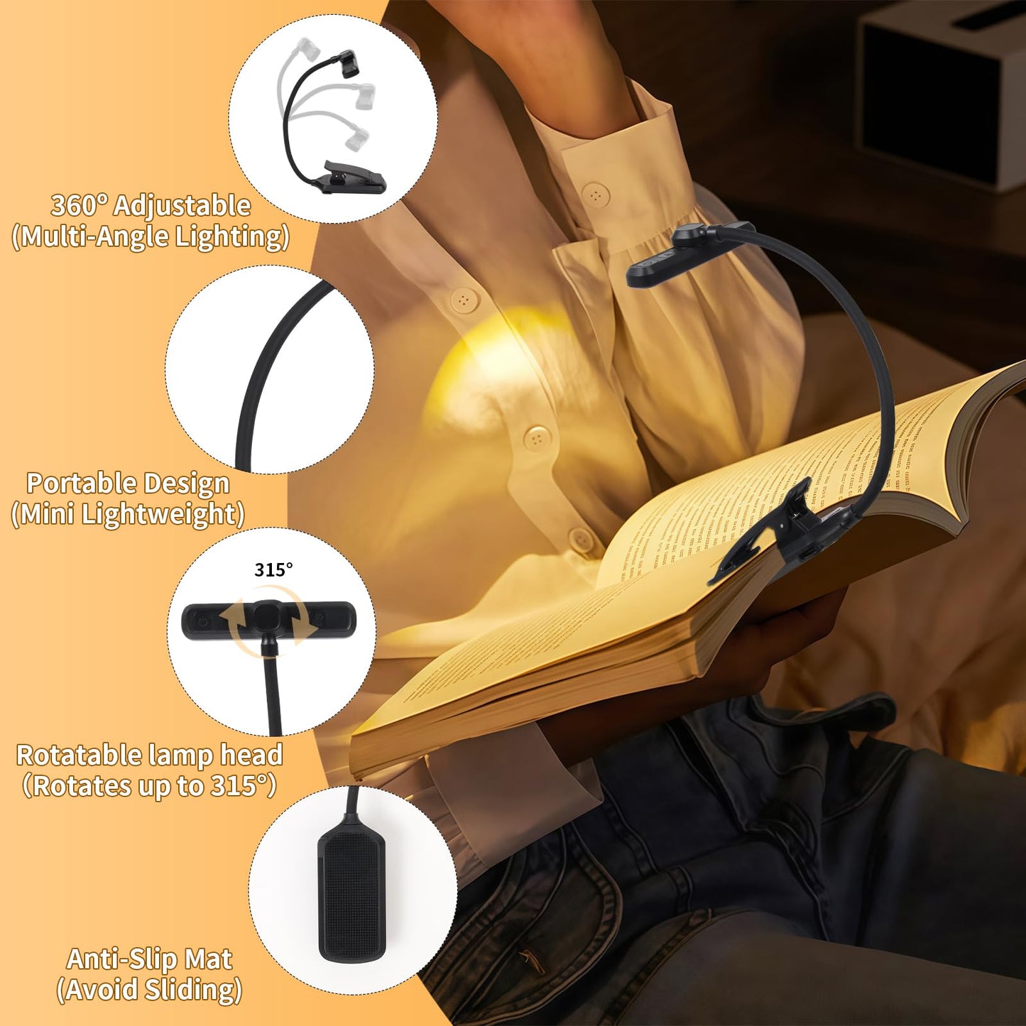 Bsdgeclogy 24 Led Rechargeable Book Light For Reading In Bed-Eye Caring 3 Color Temperatures,80 Hrs Runtime Lightweight Clip-On Lamp, Perfect For Kids, Book Lovers, And Student Gifts (Black, Rotating)