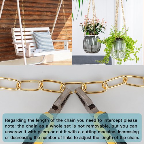 Helunsi Lighting Chain, 6 Feet Bright Gold Light Fixture Chain, Metal Chandelier Chain Extension with Connection Link Lock, Heavy Duty Hanging Lamp Fixture Pendant Ceiling Decorative Lights Kit - 6'
