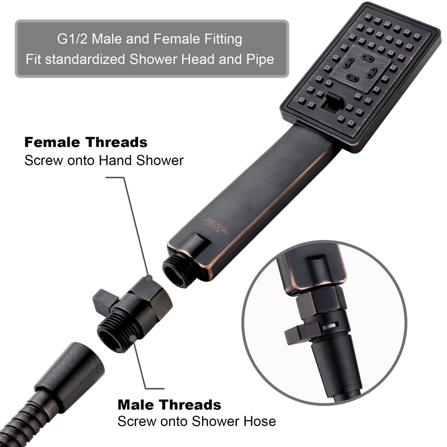 BRIGHT SHOWERS Water Flow Control Valve, Brass Shower Head Water Valve with Handle Lever, Flow Regulator Water-Saver Volume, Oil-Rubbed Bronze