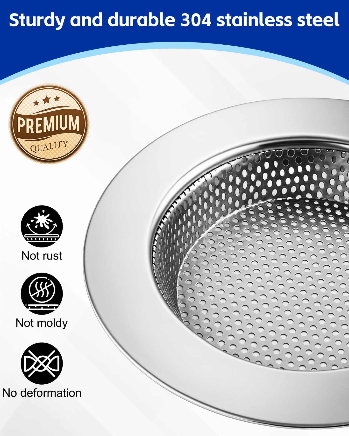 HMTIY 4-Pack Kitchen Sink Drain Strainer, Sturdy Stainless Steel, for Most Kitchen Sink, Effectively Catches Food Particles to Keep Drain Cleanliness, Ease of Cleaning, Outer Diameter 4.5 Inch