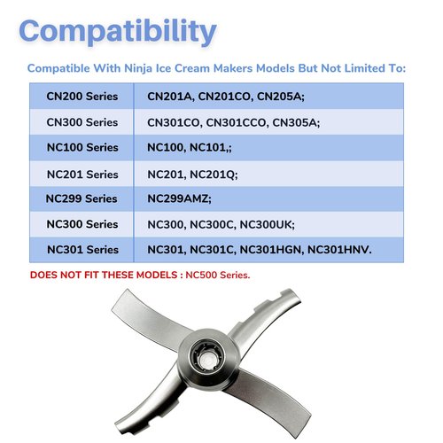 Replacement Paddle Blade Heavy Duty 726KKU300 Compatible with Ninja Creami Series CN201A CN205A CN301CO CN301CCO CN305A NC100 NC101 NC201 NC299AMZ NC300 NC300C NC301 NC301C Ice Cream Makers