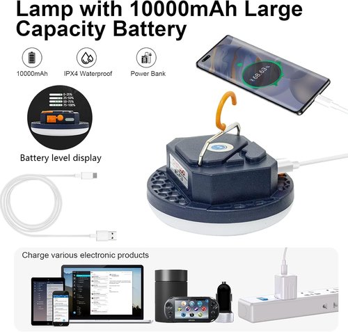 IODOO 10000mAh 4000LM Flashlight Portable LED Camping Lantern Rechargeable Light 30W with Magnet , IPX5 Waterproof Tent Lights Power Failure Emergency