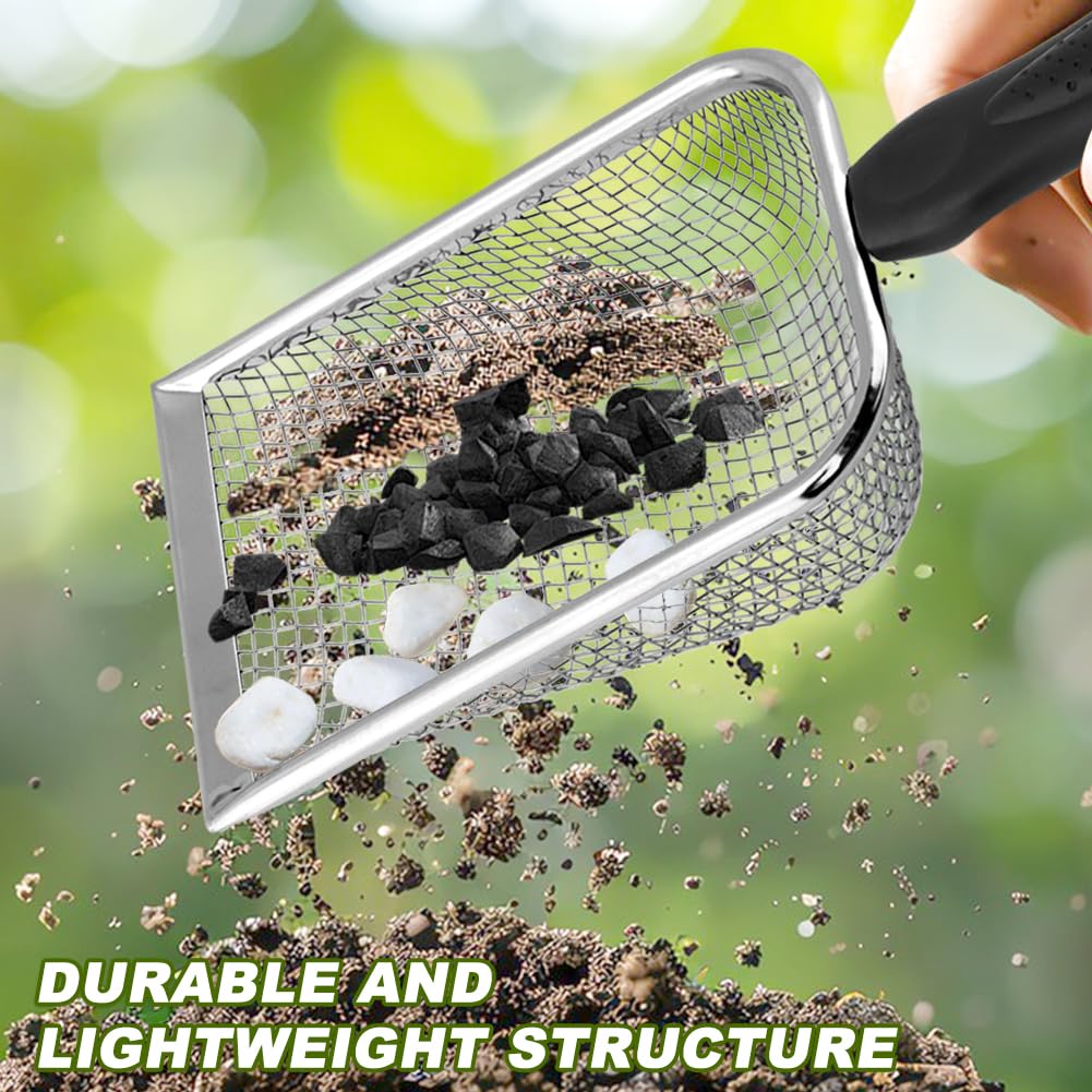 Soil Sifter for Gardening, 2 Pack Stainless Steel Garden Sifter for Soil, Compost, Dirt, Sand, Portable Rock Sifter & Shovel with 3.8mm/5.0mm Mesh & Ergonomic Handle for Gardening